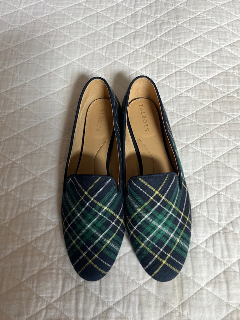 Talbots Navy and Green Plaid Slip-On Loafers Size 8.5